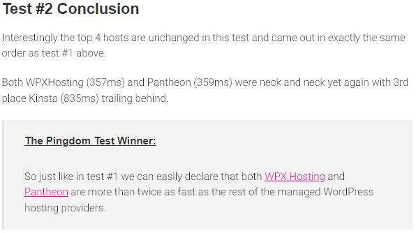 test 2 Pingdom laadsnelheid conclusie