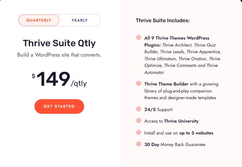 Thrive Suite Pricing Quarterly